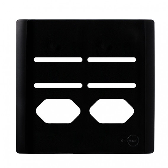 Placa p/ 4 Interruptores + 2 Tomadas 4x4 - Novara Preto Brilhante